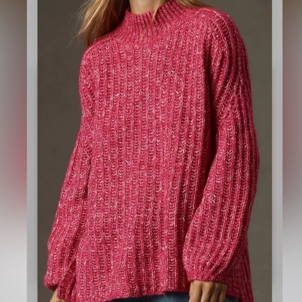 Pilcro Anthropologie Pink Mock Neck Tunic Sweater